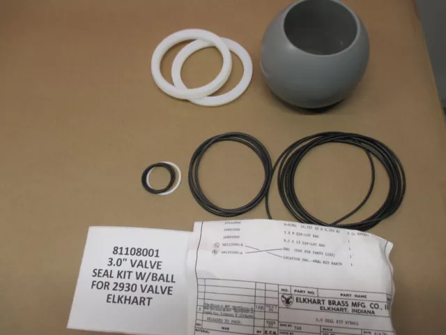 Elkhart Brass 81108001 3.0" Valve Seal Kit With Celcon Ball For 2930 Valve   New