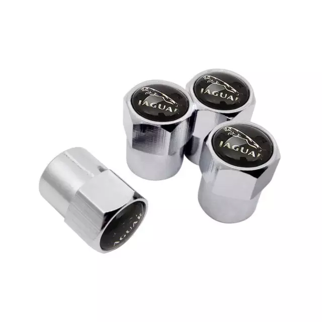 Jaguar Universal Fitting Car Wheel Metal Dust Valve Caps - Set of 4 in CHROME