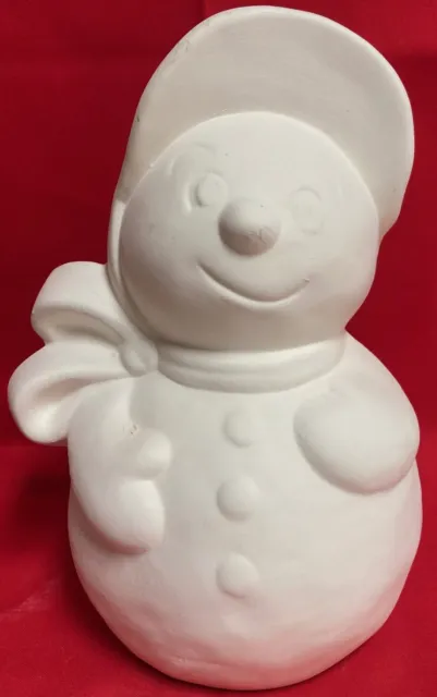 Snowman with Scarf & Cap approximal 8" Tall Ceramic Bisque Ready to Paint & Ship