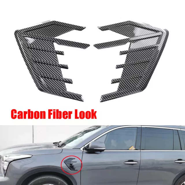 2x Carbon Fiber Look Car Front Side Fender Wings Cover Trim Shark Fins Universal