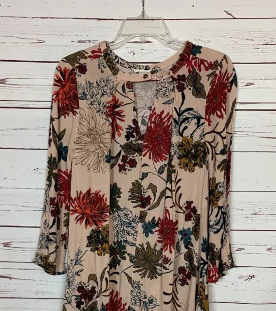 En Creme Stitch Fix Women's S Small Pink Floral 3/4 Sleeve CuteTunic Top Blouse 2