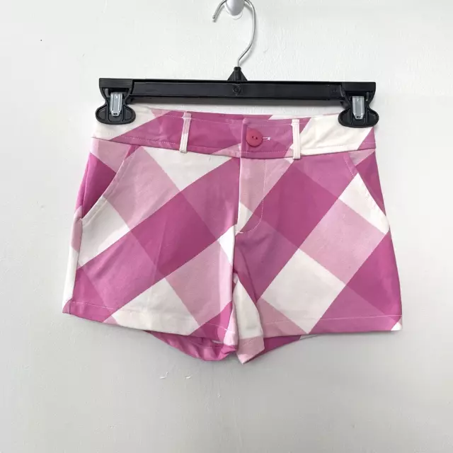 Pantalones cortos Chez Ami talla 6 para niñas Alexa Gingham rosa peonía bolsillos elásticos nuevos con etiquetas