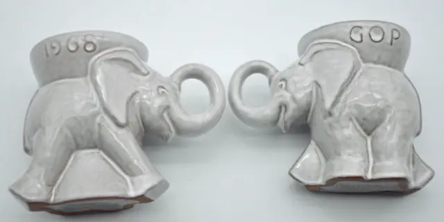 2 1968 Frankoma GOP Elephant Mugs White And Grey