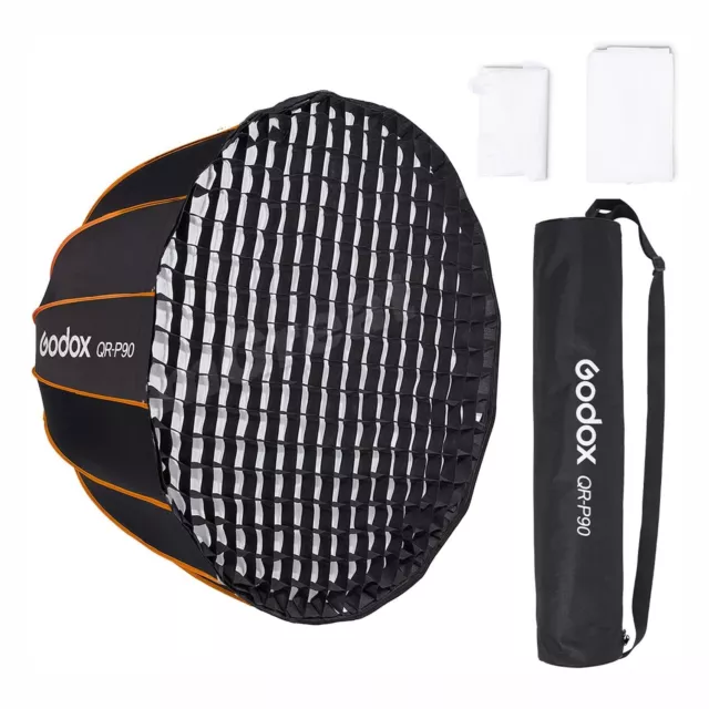 Godox QR-P90 90CM Softbox with Grid, Parabolic Softbox Bowens Mount Quick Setup