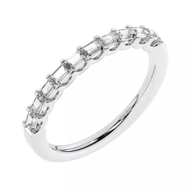 2.6 MM, Prong Set Baguette Cut Diamond Half Eternity Ring in 9K White Gold