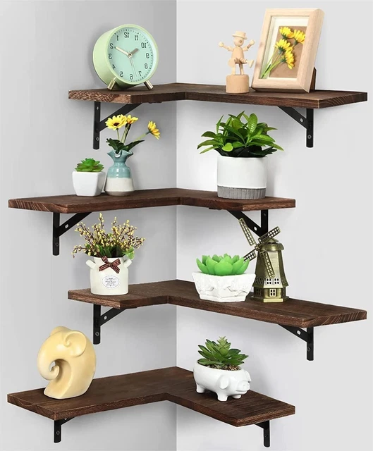 4PACK CORNER FLOATING Shelves Wall Mounted Wood Wall Storage Shelves