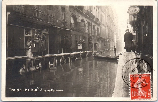 75007 PARIS - crue de 1910, vue de la rue verneuil.