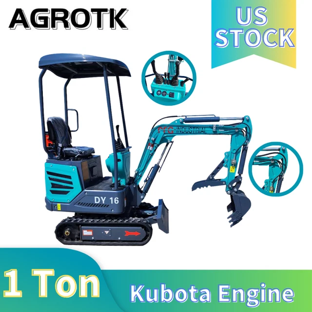 AGROTK 1 Ton B&S Kubota Engine Mini Excavator Rubber Track Backhoe Excavator