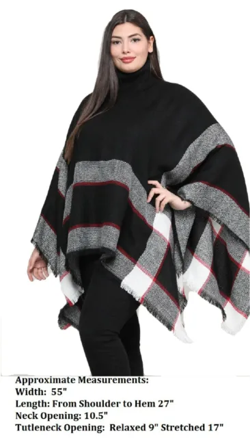 WOMENS PONCHO TURTLENECK One Size Plus Size Assorted Colors Lightweight ...