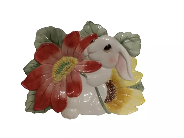 Fitz & Floyd Essentials Bunny Blooms Canape Plate Ceramic Rabbit Flowers Spring