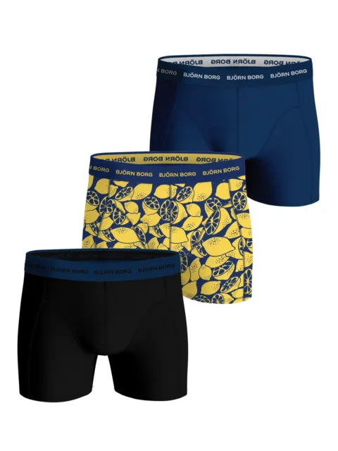 Bjorn Borg Cotton Stretch Boxer Trunks 3 Pack - Black, Blue, Yellow Print