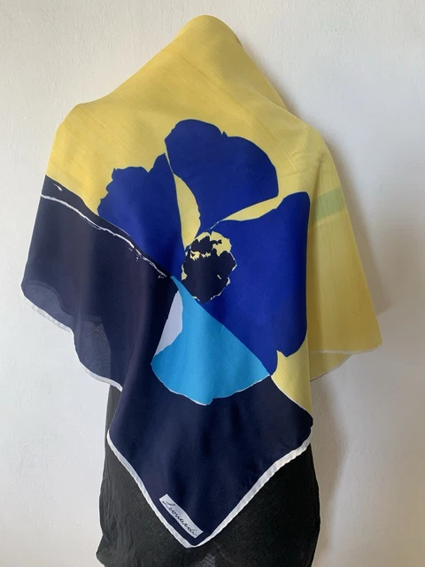 Foulard Leonardi Bleu Avec Motif Tête De Cheval - En Soie - Occasion Parfait état