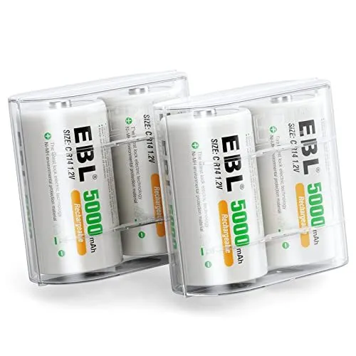 EBL 4PCS Piles C Rechargeables 5000mAh Ni-MH 1.2V, Type C Baby C HR14 Batterie