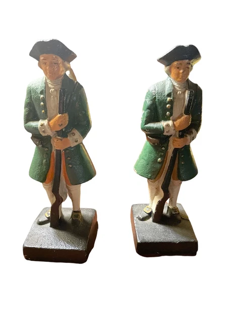 Vintage Cast Iron Colonial Soldier Blue-Coat set of Door Stops/Book-Ends