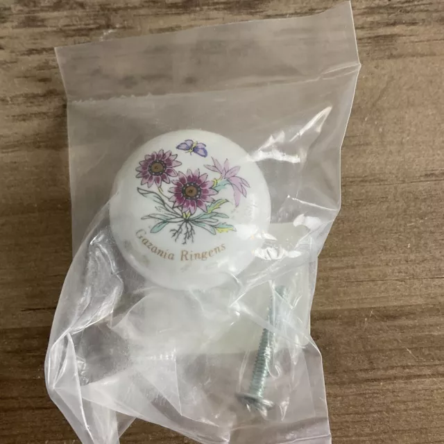 Liberty Floral Round Porcelain Cabinet Drawer Pulls Knobs Gazania Ringens White