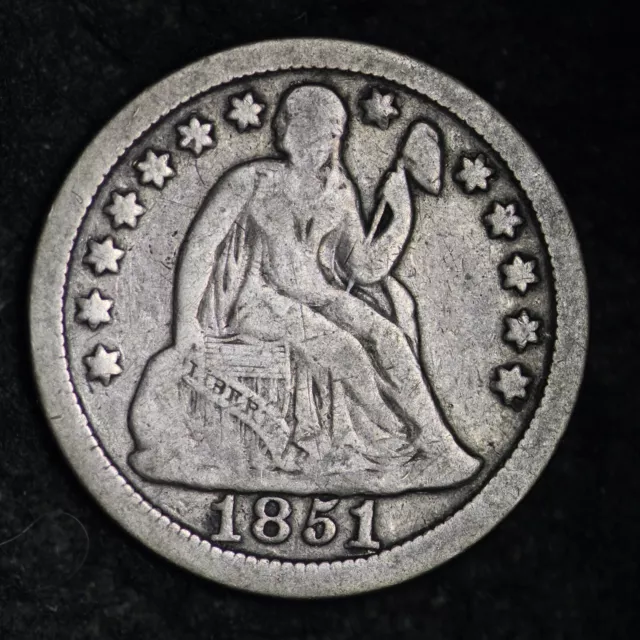 1851/1 Seated Liberty Silver Dime CHOICE VF+ FREE SHIPPING E209 ZCF