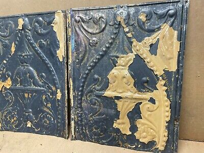 2 pc Lot 12" x 16" Antique Ceiling Tin Metal Reclaimed Salvage Art Craft 3
