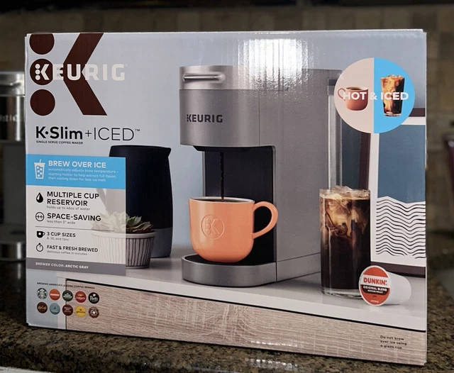 KEURIG KSLIM + ICED Single Serve Coffee Maker, Brews 8 to 12oz. Arctic