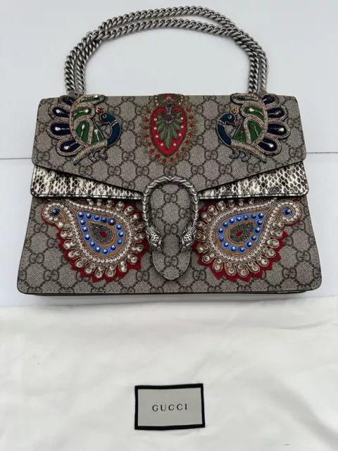 GUCCI GG Supreme Dionysus Medium Shoulder Bag $3800 Peacock Embellished