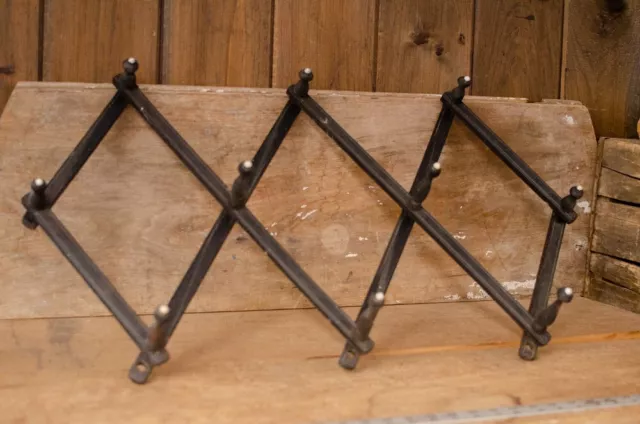 Vintage Wood Expandable Folding 10 Peg Wall Hanger Mug Coat Hat Accordion Rack