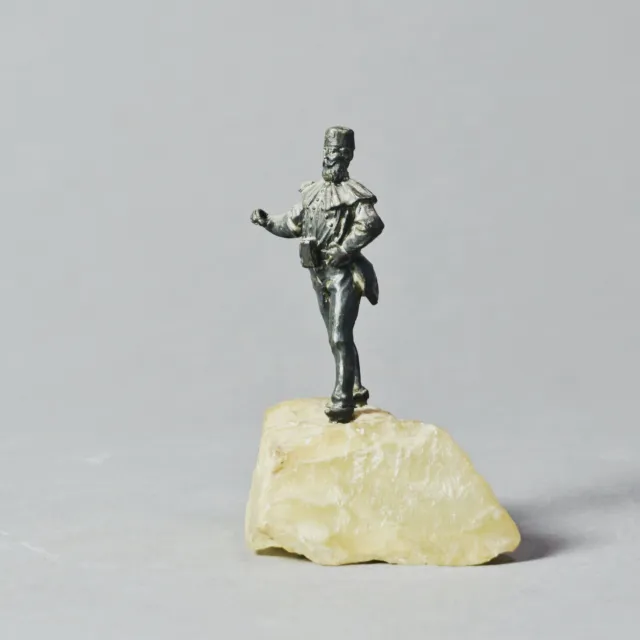 Pequeño Escultura Figura Fundición de Hierro Bergmann En Piedra Citrine Cuarzo