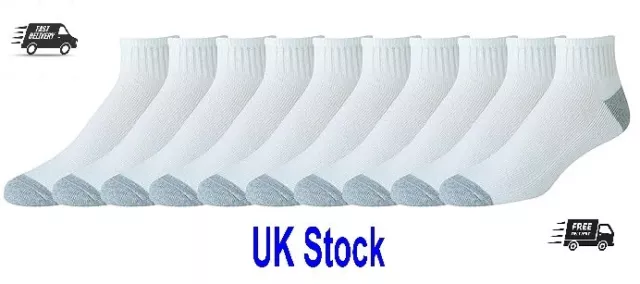 10 Pairs Essentials Cotton Cushioned Half Ankle Socks White Size 12-16 Fast Del.