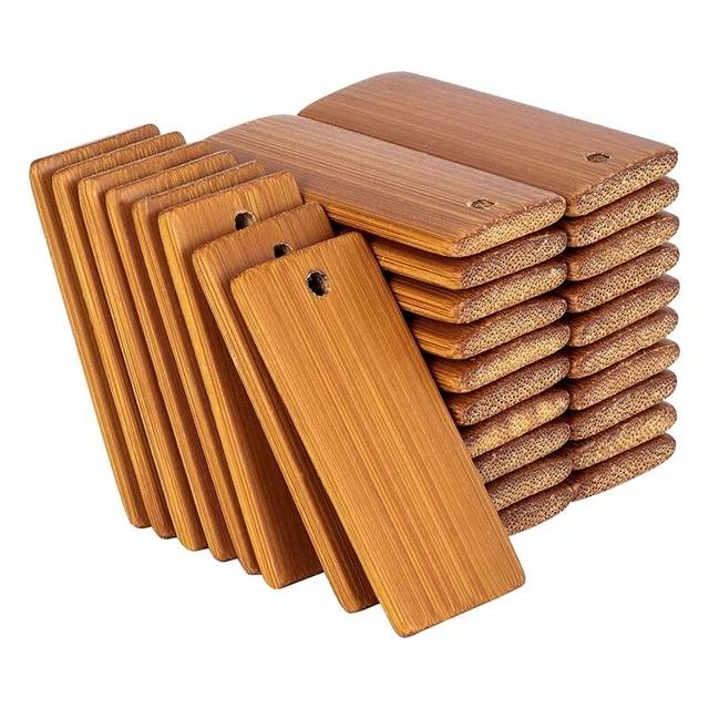 100 Stck. 45 x 20 mm rechteckige Holzetiketten für Schlüsselanhänger Ringe, Bambus unvollendet7304