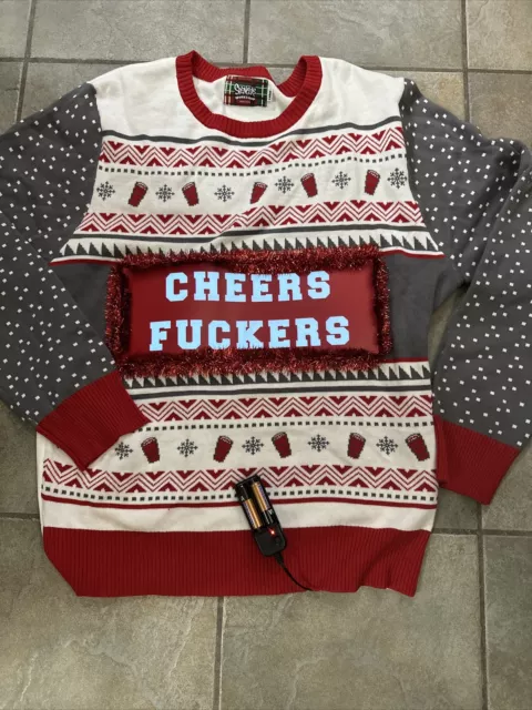 Spencers  WorksCheers F...ers Ugly Christmas Sweater Adult Large Light Up Tested