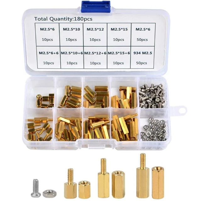 Kit assortimento viti dadi 180 pz M2,5 maschio femmina kit distanziatore esagono ottone con scatola