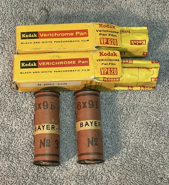 (4) Vintage Photographic FILM Rolls Lot Kodak Antique Bayer Unexposed Large 👀