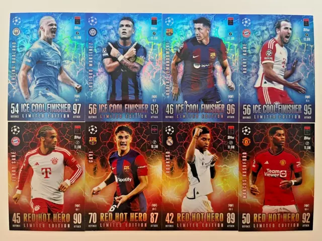 Topps Match Attax EXTRA CL 2023/2024 - 8 ICE COOL Finisher & RED HOT Hero Karten