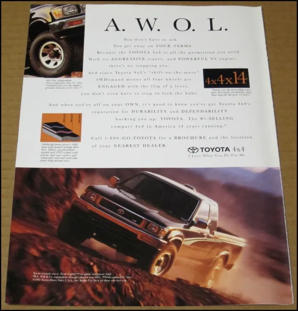 1994 Toyota 4x4 Truck Print Ad Car Automobile Advertisement Vintage 8" x 11"