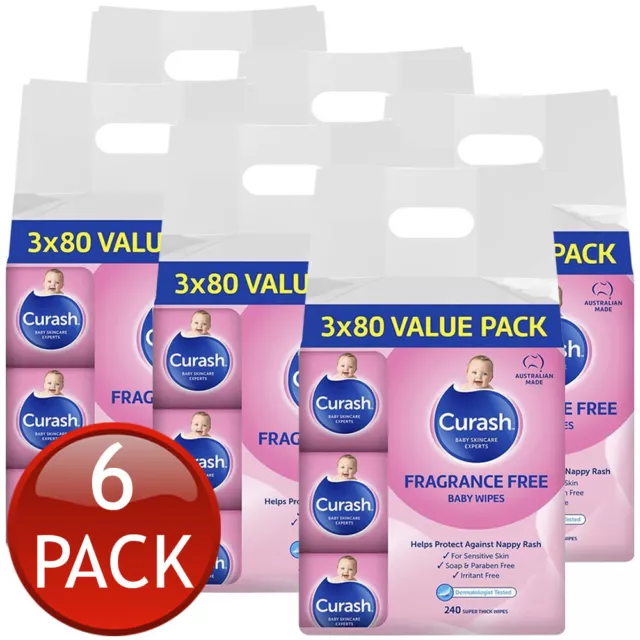 6 x Curash Babycare Fragrance-free Cleansing Wet Wipes Baby Skin Care 3 Pack