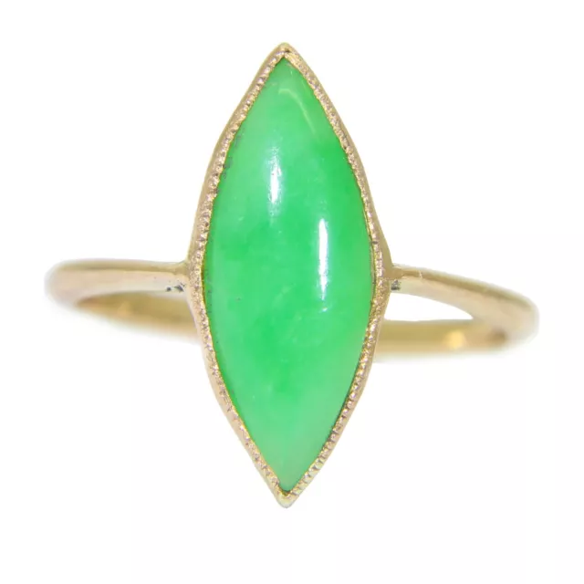 Art Deco Marquise Jade 18ct Yellow Gold Ring size L ~ 5 3/4