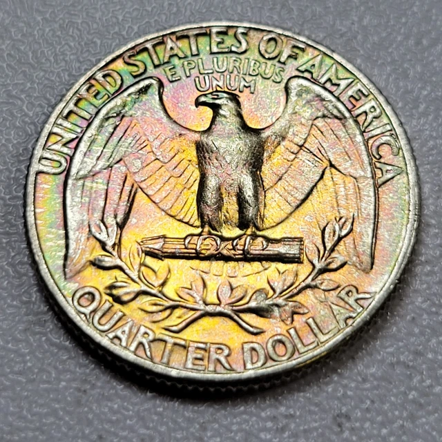 1964 25c Washington Quarter MONSTER RAINBOW TONED Amazing BU UNC (C215)