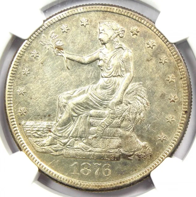 1876-S Trade Silver Dollar T$1 Coin. Certified NGC Uncirculated Detail (UNC MS)