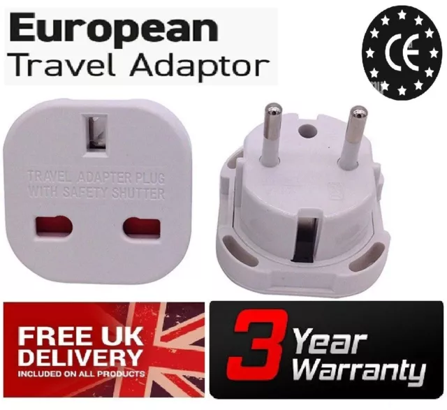 5/10X 3 TO 2 PIN Power Plug Convert UK To EU Euro Europe European Travel Adaptor