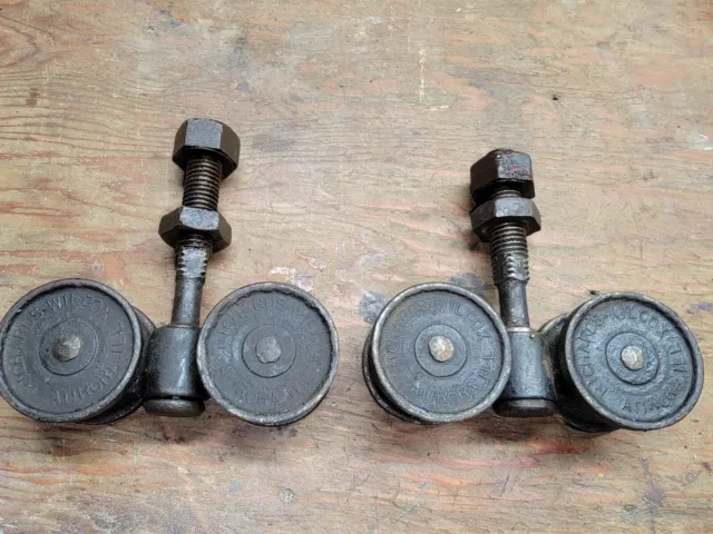 (2) Vintage Richard Wilcox cast Barn Door Roller Slider Trolley Aurora ILL.