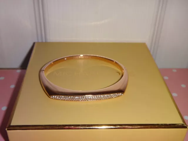 Michael Kors Rose Gold Tone Stainless Steel Bangle Bracelet Crystal Pave +MK BOX