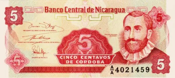 Money of the World Nicaragua P-168a 1991 Note 5 centavo Banknote Paper Money unc