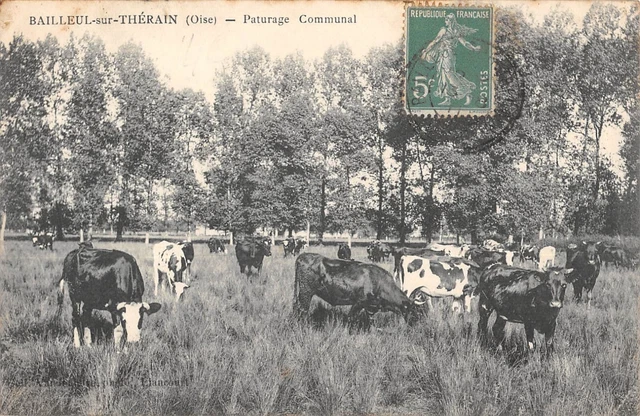 Cpa 60 Bailleul Sur Therain Paturage Communal