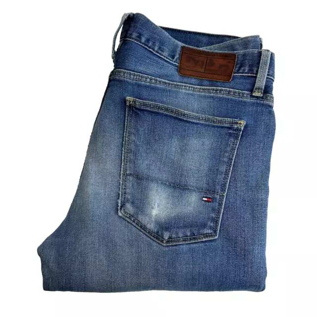 Jeans TOMMY HILFIGER da uomo W32 L36 blu sottili skinny elasticizzati cerniera rialzata