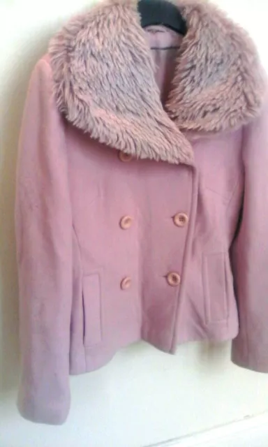 Etam Lovely Pink Wool Jacket With Removable Faux Fur Collar