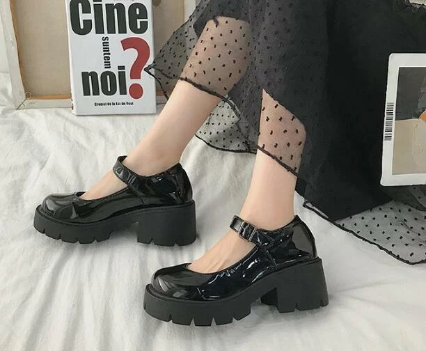 Ladies Chunky Heels Mary Jane Platform Ankle Strap Punk Buckle Shoes Pump Lolita