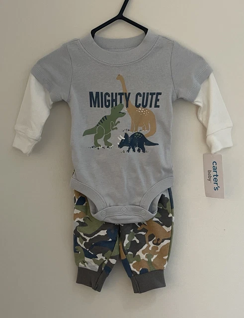 Carters Baby Boys 2-Piece Cute Dinosaur Cotton Bodysuit & Pant Set Multi NB NWT