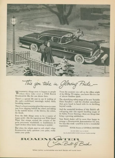 1955 Buick Roadmaster Mailbox Snow Night Scene Buick Berle Vintage Print Ad FJ1