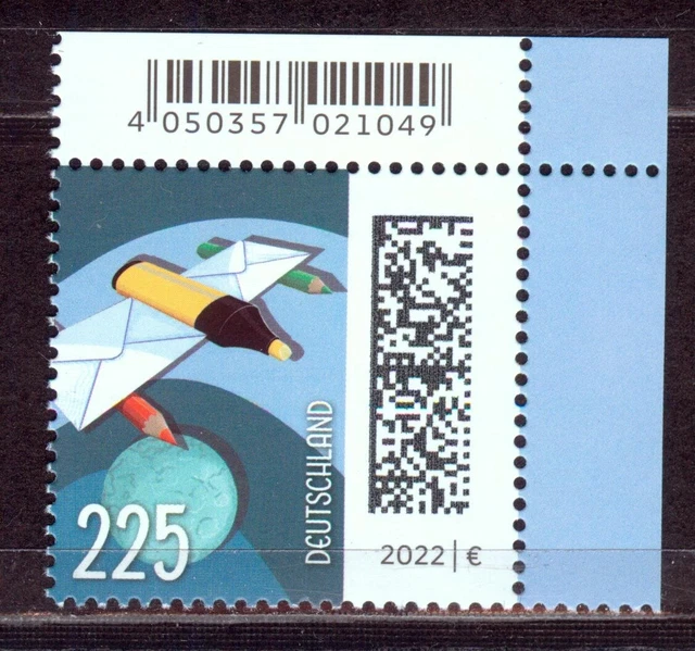 Bund BRD 2022, Dauerserie Welt der Briefe Nr. 3673 Eckrandstück oben Rechts**