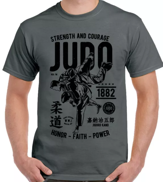 Judo T-Shirt Strength & Courage Mens Martial Arts MMA Training Top