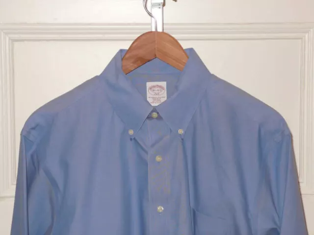 BROOKS BROTHERS MEN'S Blue Regular Fit Non Iron Cotton Dress Shirt Sz ...