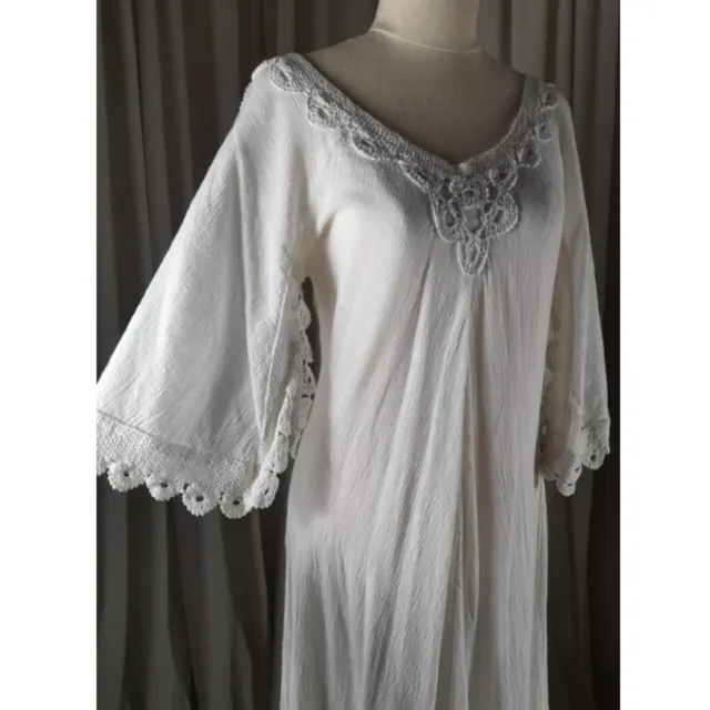 70s Vintage White Cotton Maxi Dress Made In India Boho Hippie Cheesecloth No Tag 2